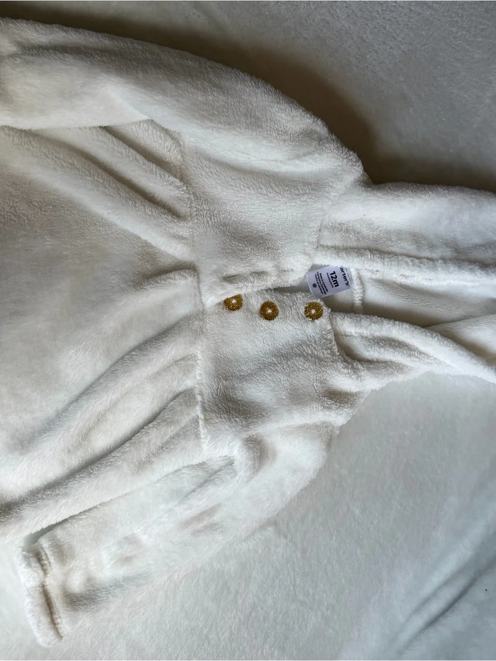 Carter's Cream Plush Hooded Baby Pullover with Decorative Buttons